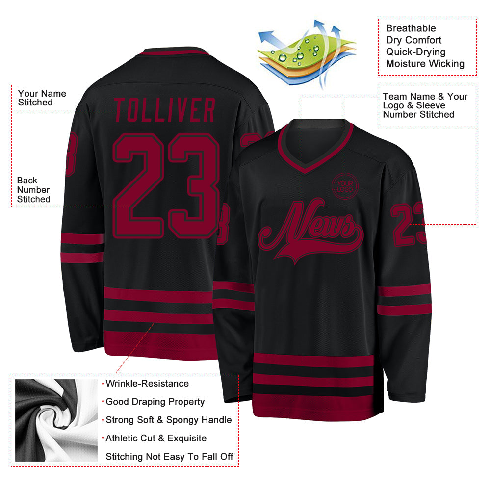 Custom Black Maroon Hockey Jersey - Sky-Custom