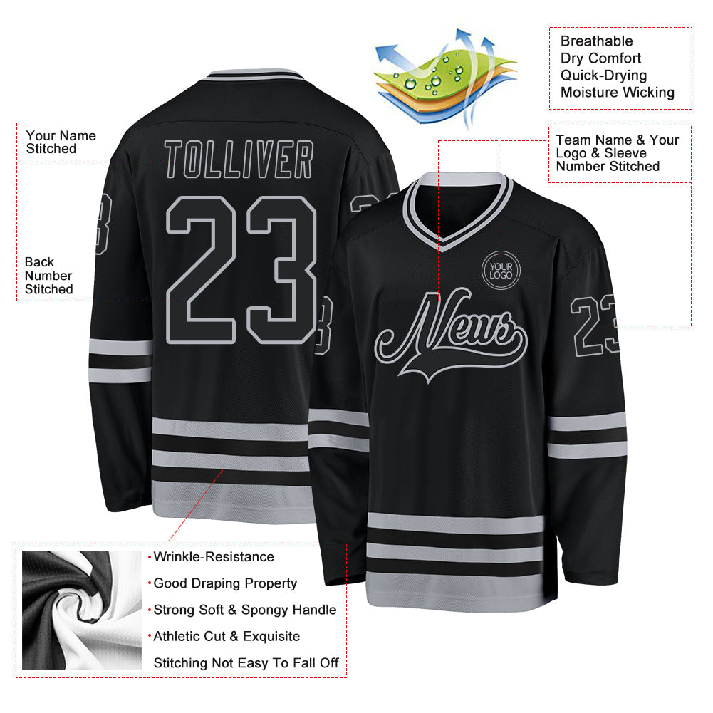 Custom Black Gray Hockey Jersey - Sky-Custom