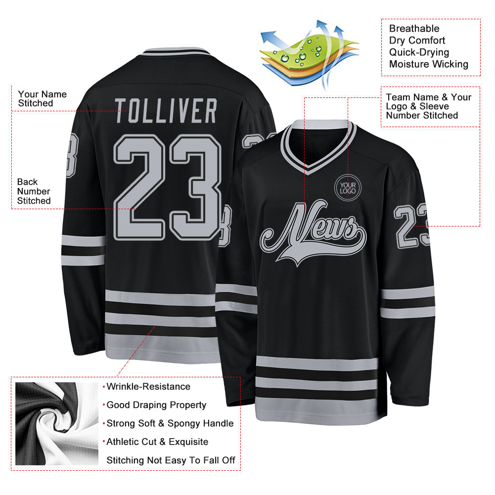 Custom Black Gray Hockey Jersey - Sky-Custom