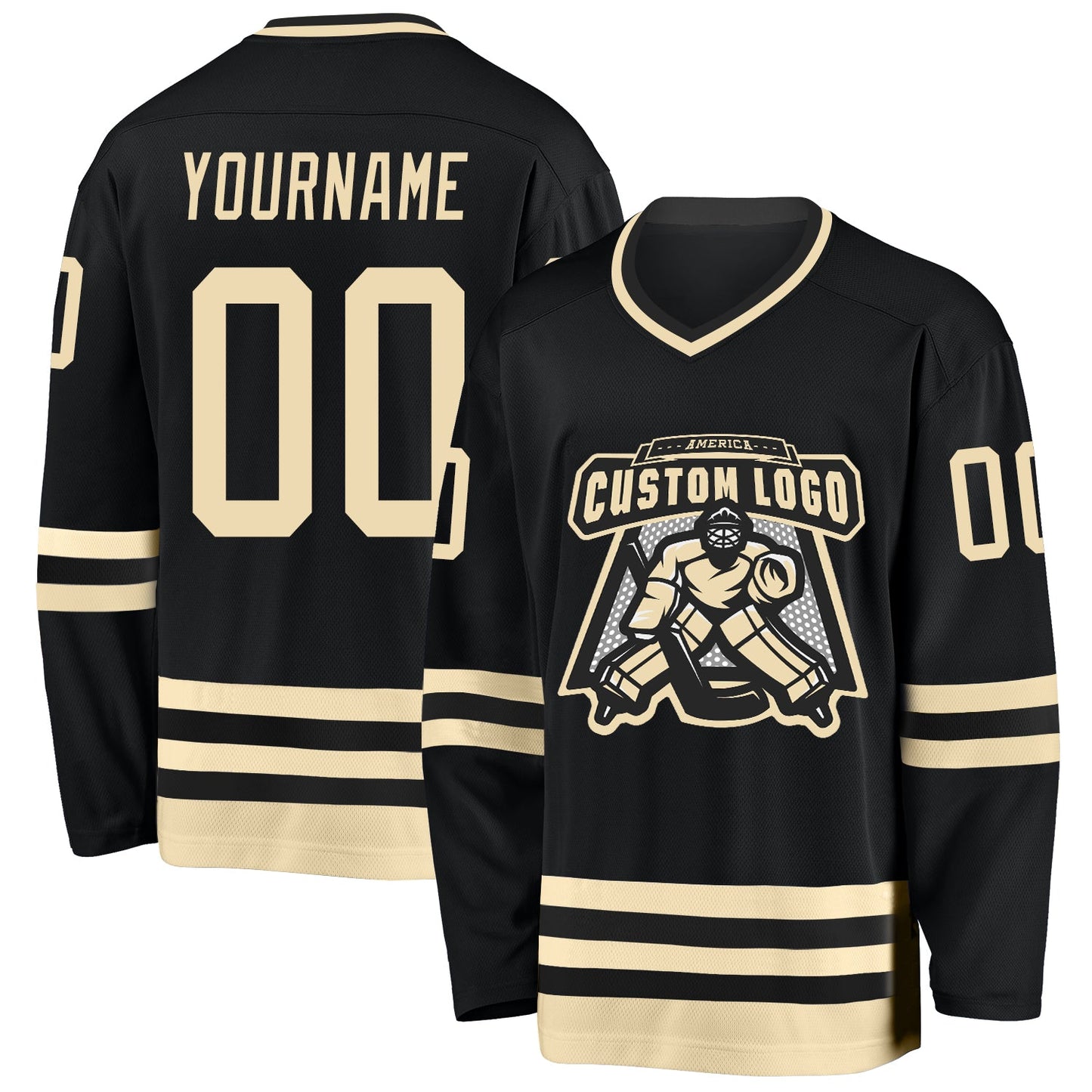 Custom Black Cream Hockey Jersey - Sky-Custom