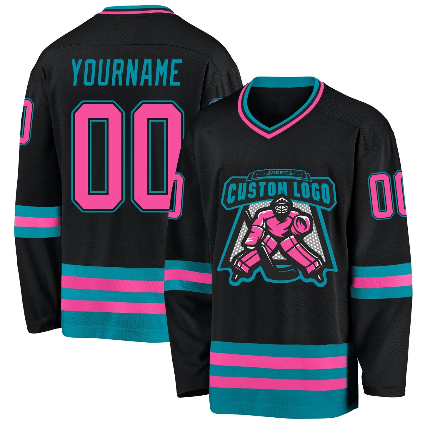 Custom Black Pink-Teal Hockey Jersey - Sky-Custom