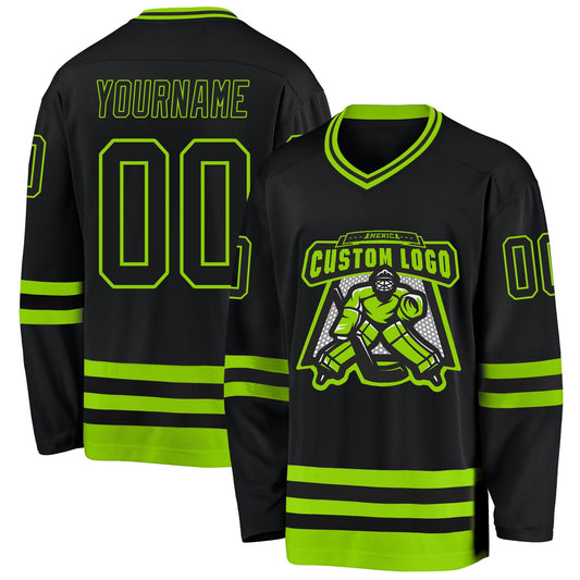 Custom Black Neon Green Hockey Jersey - Sky-Custom