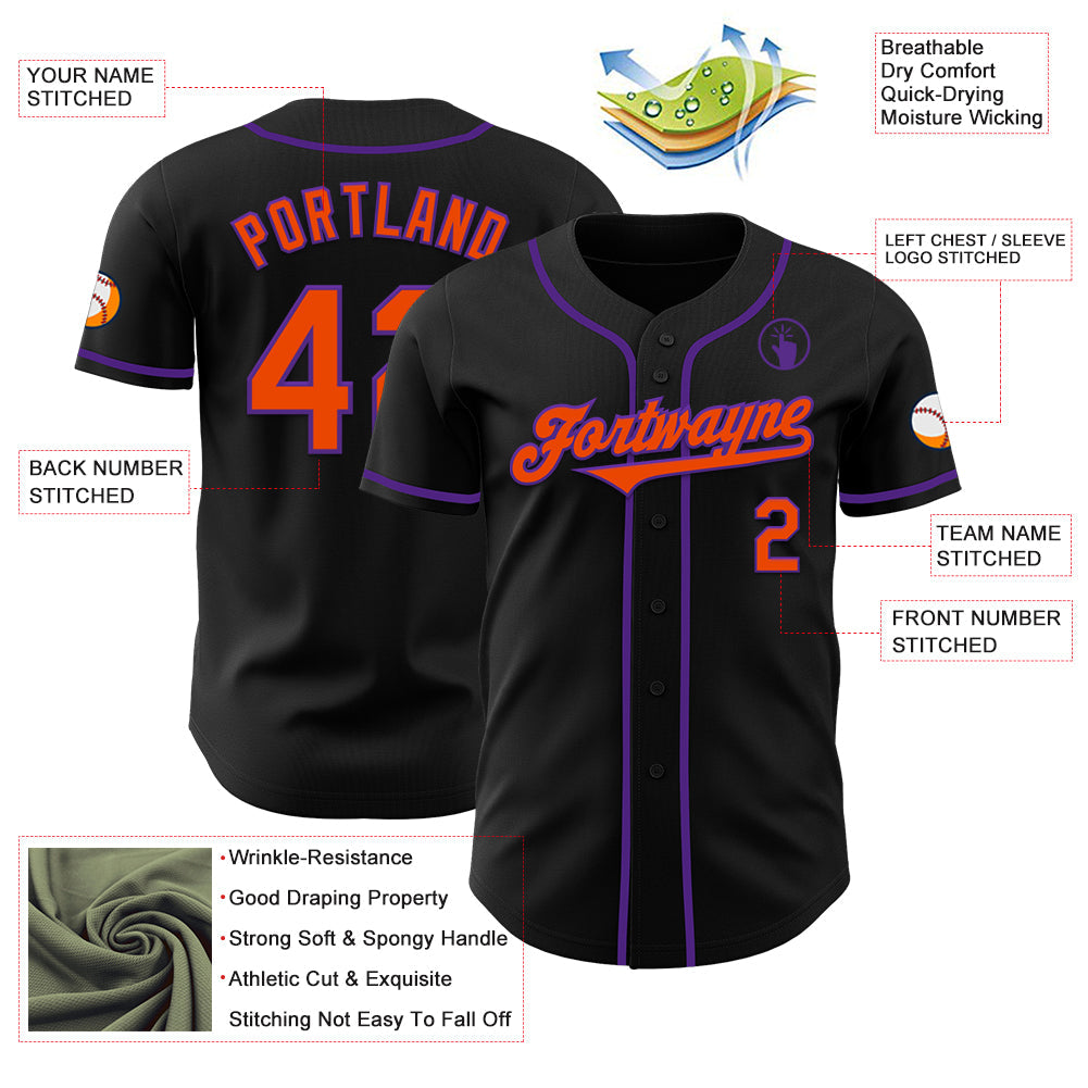 Custom Black Orange-Purple Authentic Baseball Jersey - Sky-Custom