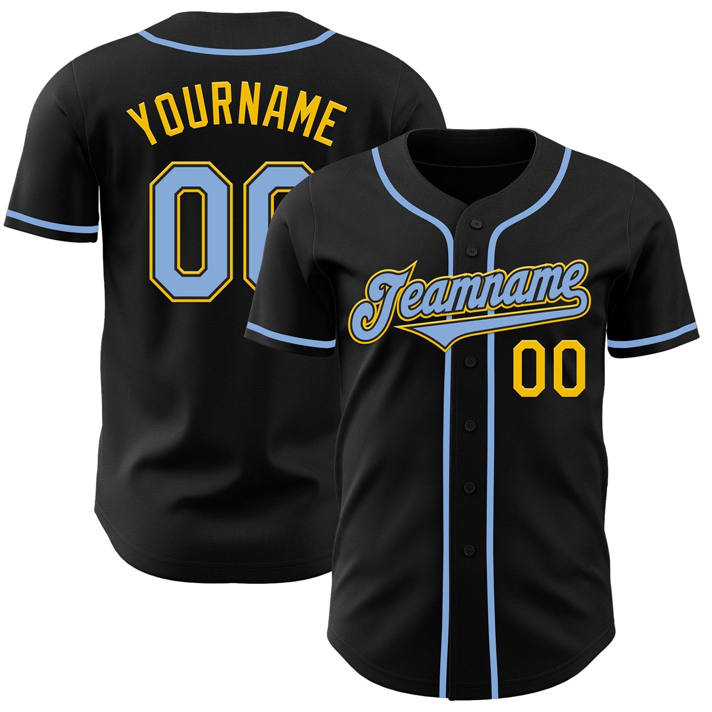 Custom Black Light Blue-Yellow Authentic Baseball Jersey - Sky-Custom