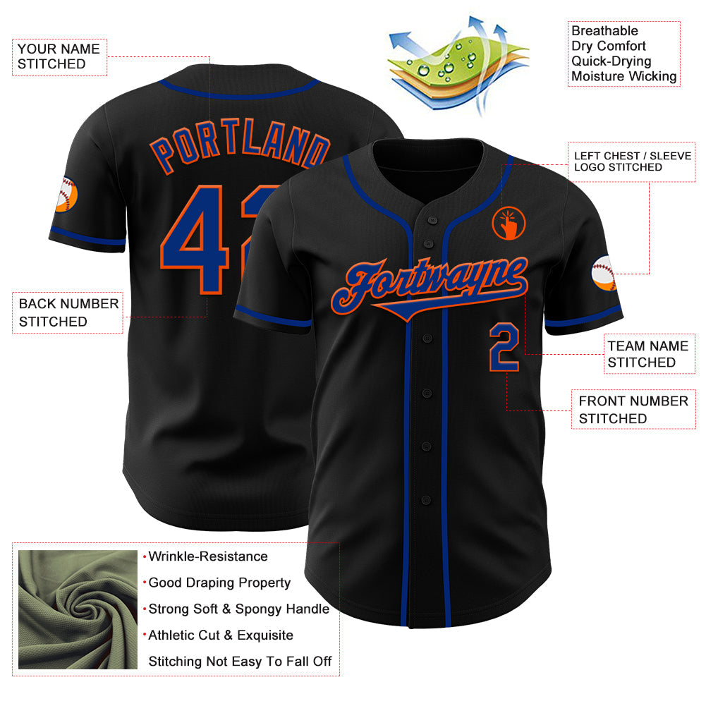 Custom Black Royal-Orange Authentic Baseball Jersey - Sky-Custom