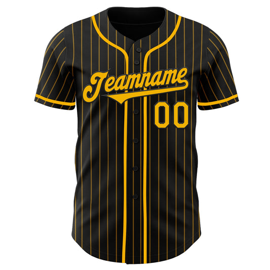Custom Black Gold Pinstripe Gold Authentic Baseball Jersey - Sky-Custom