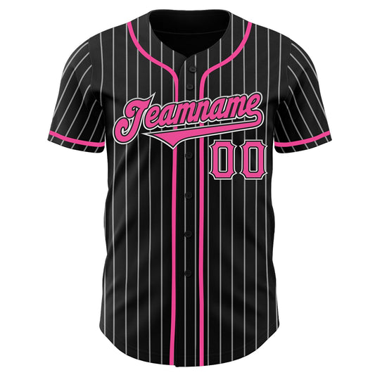 Custom Black White Pinstripe Pink Authentic Baseball Jersey - Sky-Custom