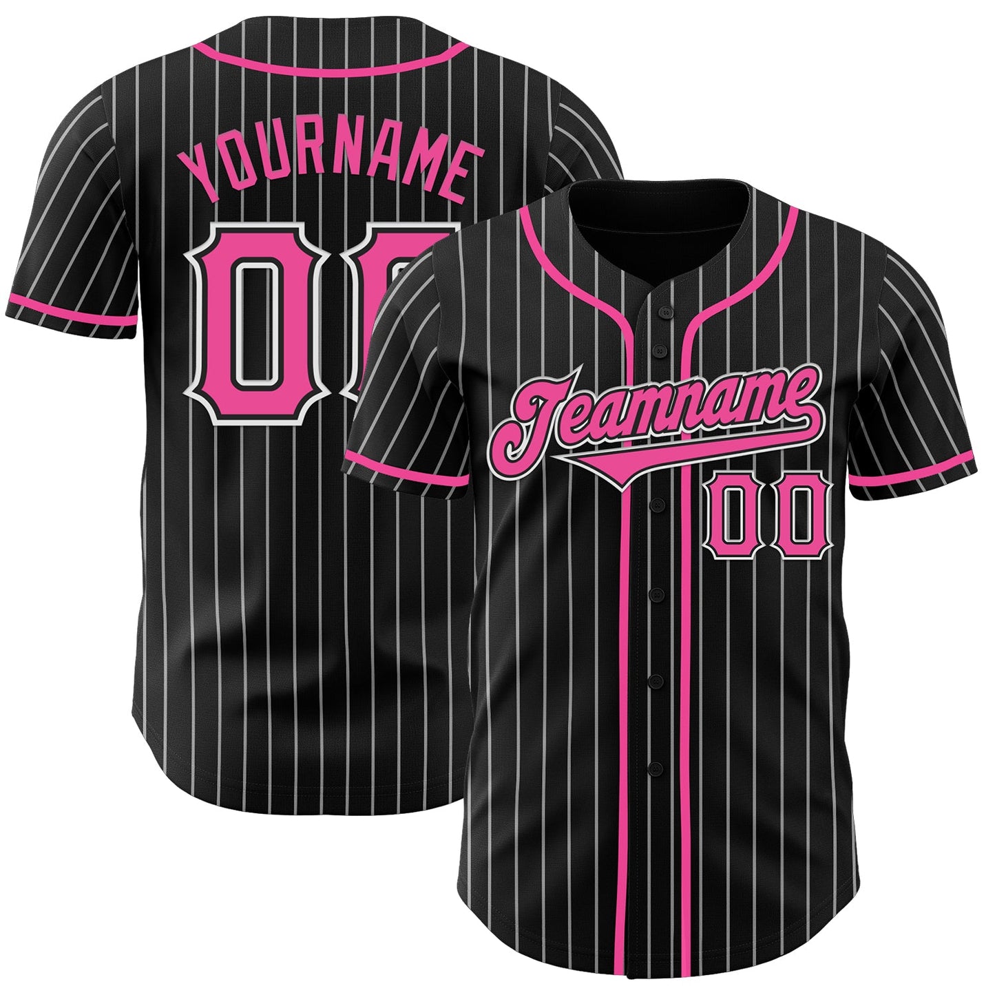Custom Black White Pinstripe Pink Authentic Baseball Jersey - Sky-Custom
