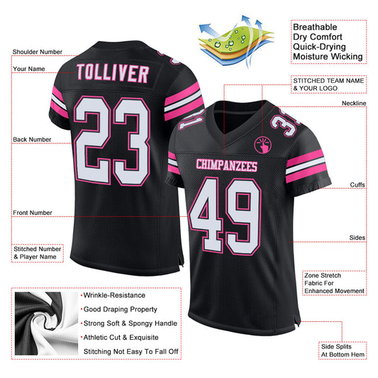 Custom Black White-Pink Mesh Authentic Football Jersey - Sky-Custom