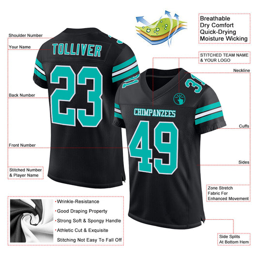 Custom Black Aqua-White Mesh Authentic Football Jersey - Sky-Custom