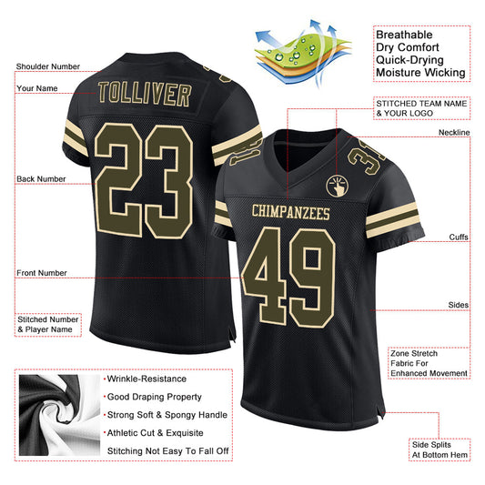 Custom Black Olive-Cream Mesh Authentic Football Jersey - Sky-Custom