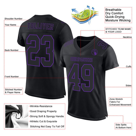 Custom Black Purple Mesh Authentic Football Jersey - Sky-Custom