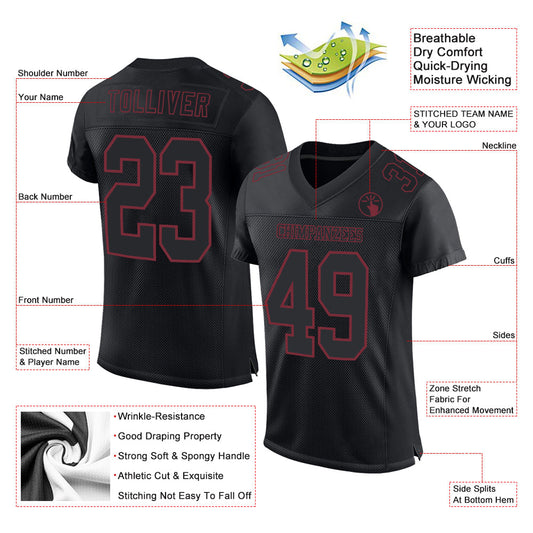 Custom Black Burgundy Mesh Authentic Football Jersey - Sky-Custom