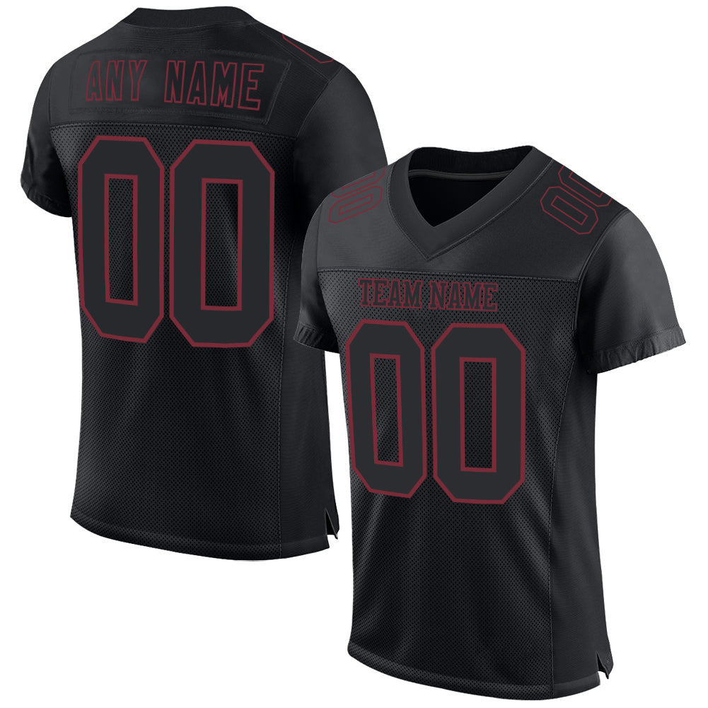 Custom Black Burgundy Mesh Authentic Football Jersey - Sky-Custom