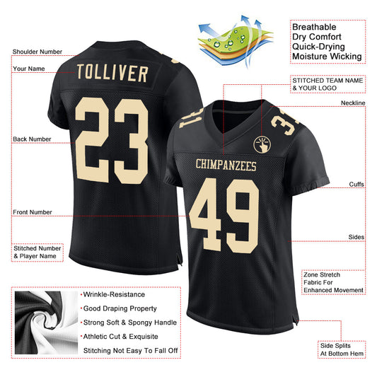 Custom Black Cream Mesh Authentic Football Jersey - Sky-Custom