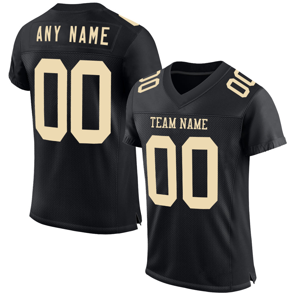 Custom Black Cream Mesh Authentic Football Jersey - Sky-Custom