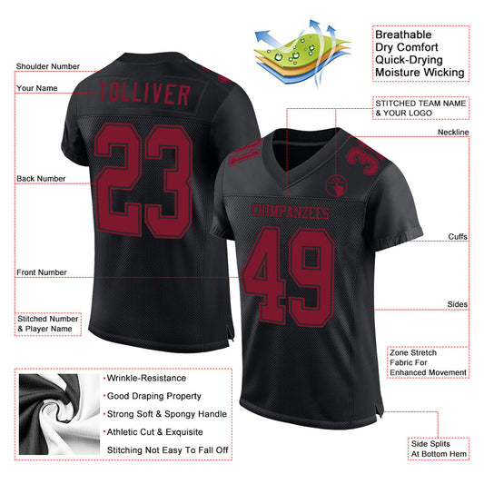 Custom Black Crimson Mesh Authentic Football Jersey - Sky-Custom