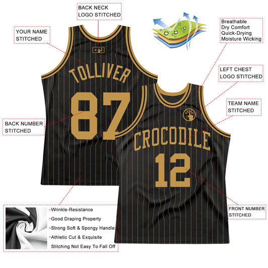 Custom Black Old Gold Pinstripe Old Gold Authentic Basketball Jersey - Sky-Custom