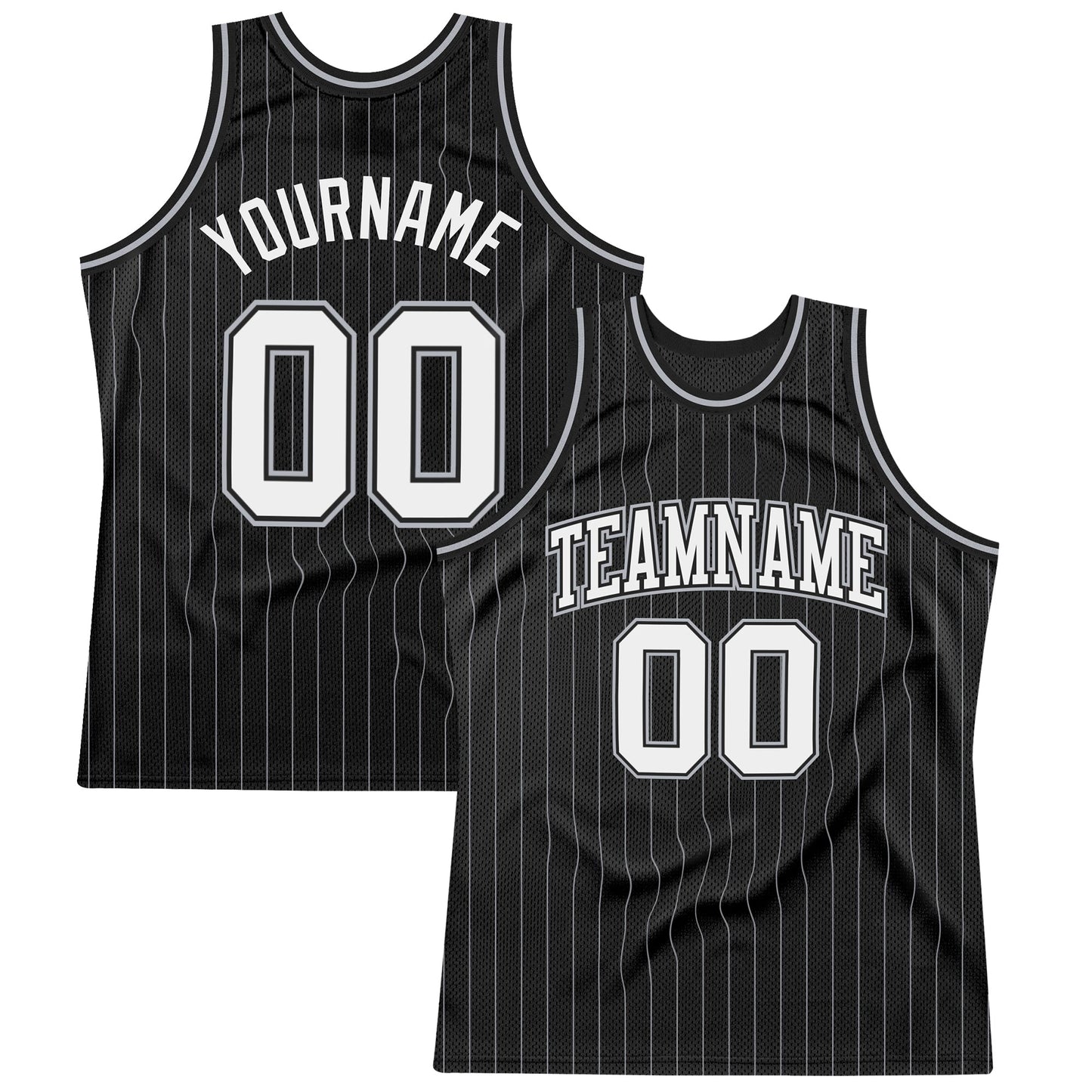 Custom Black Gray Pinstripe White Authentic Basketball Jersey - Sky-Custom