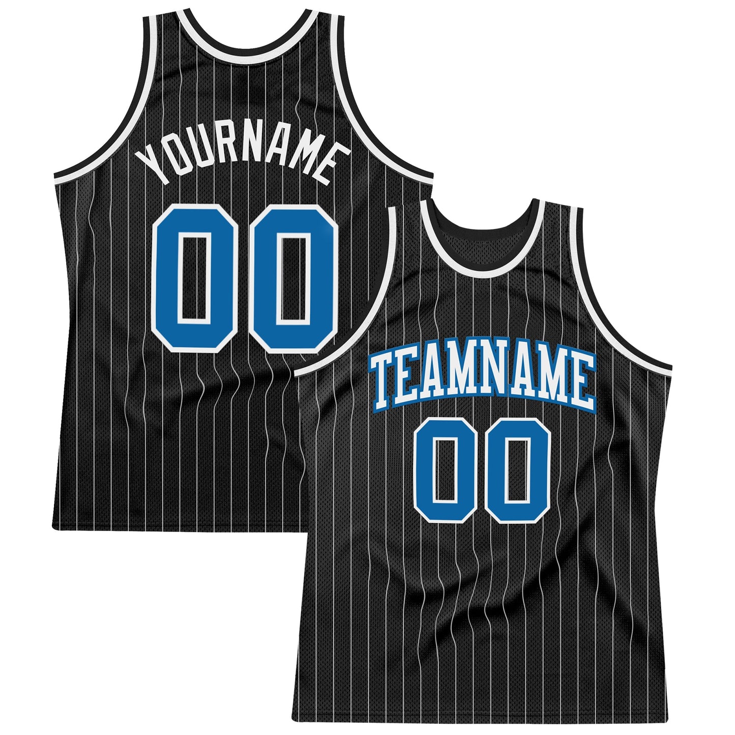 Custom Black White Pinstripe Blue Authentic Basketball Jersey - Sky-Custom
