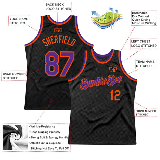 Custom Black Purple-Orange Authentic Throwback Basketball Jersey - Sky-Custom