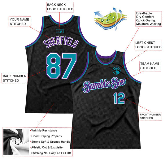 Custom Black Teal-Purple Authentic Throwback Basketball Jersey - Sky-Custom