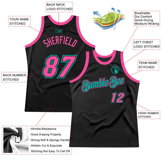 Custom Black Pink-Aqua Authentic Throwback Basketball Jersey - Sky-Custom