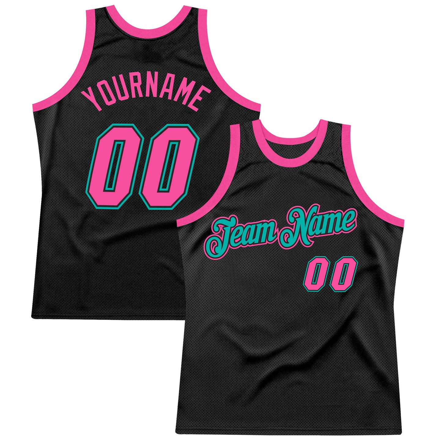Custom Black Pink-Aqua Authentic Throwback Basketball Jersey - Sky-Custom