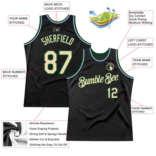 Custom Black Cream Green-Royal Authentic Throwback Basketball Jersey - Sky-Custom