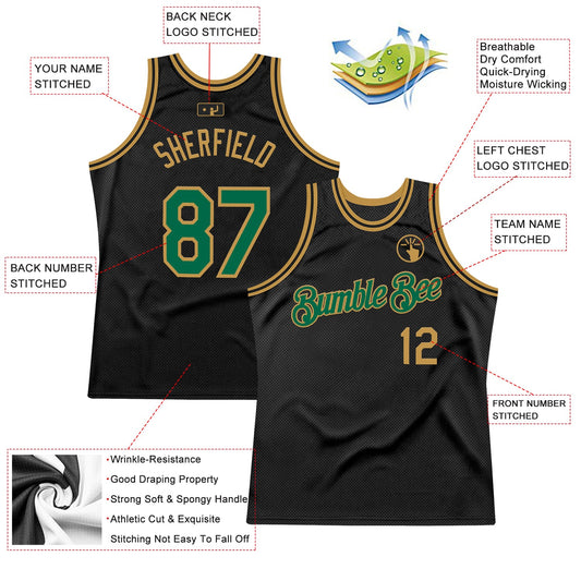 Custom Black Kelly Green-Old Gold Authentic Throwback Basketball Jersey - Sky-Custom