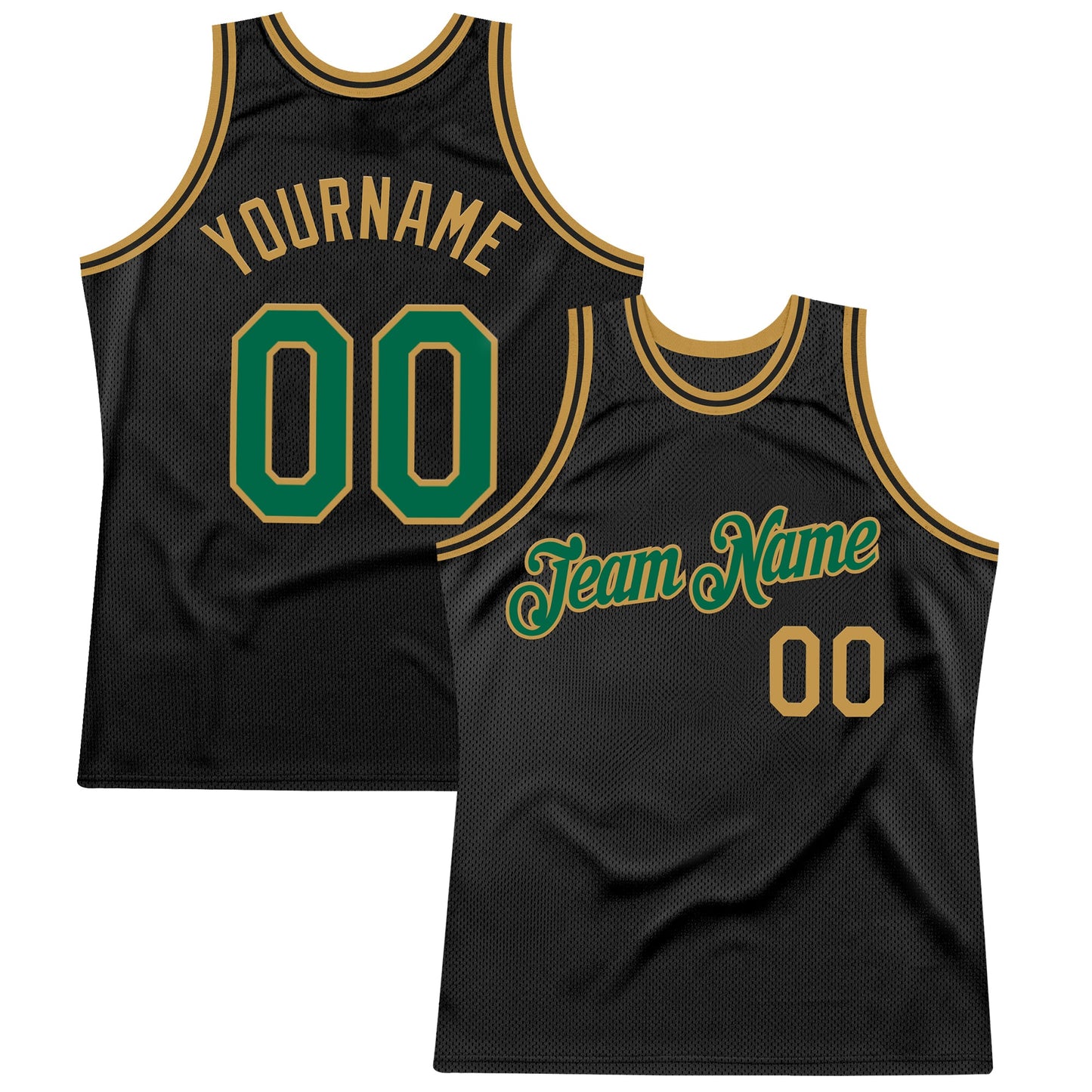 Custom Black Kelly Green-Old Gold Authentic Throwback Basketball Jersey - Sky-Custom