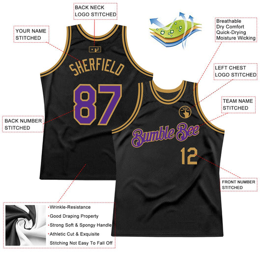 Custom Black Purple-Old Gold Authentic Throwback Basketball Jersey - Sky-Custom