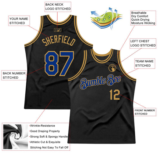 Custom Black Royal-Old Gold Authentic Throwback Basketball Jersey - Sky-Custom