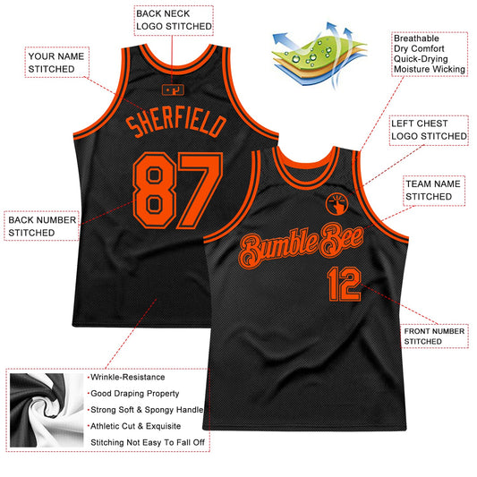 Custom Black Orange Authentic Throwback Basketball Jersey - Sky-Custom