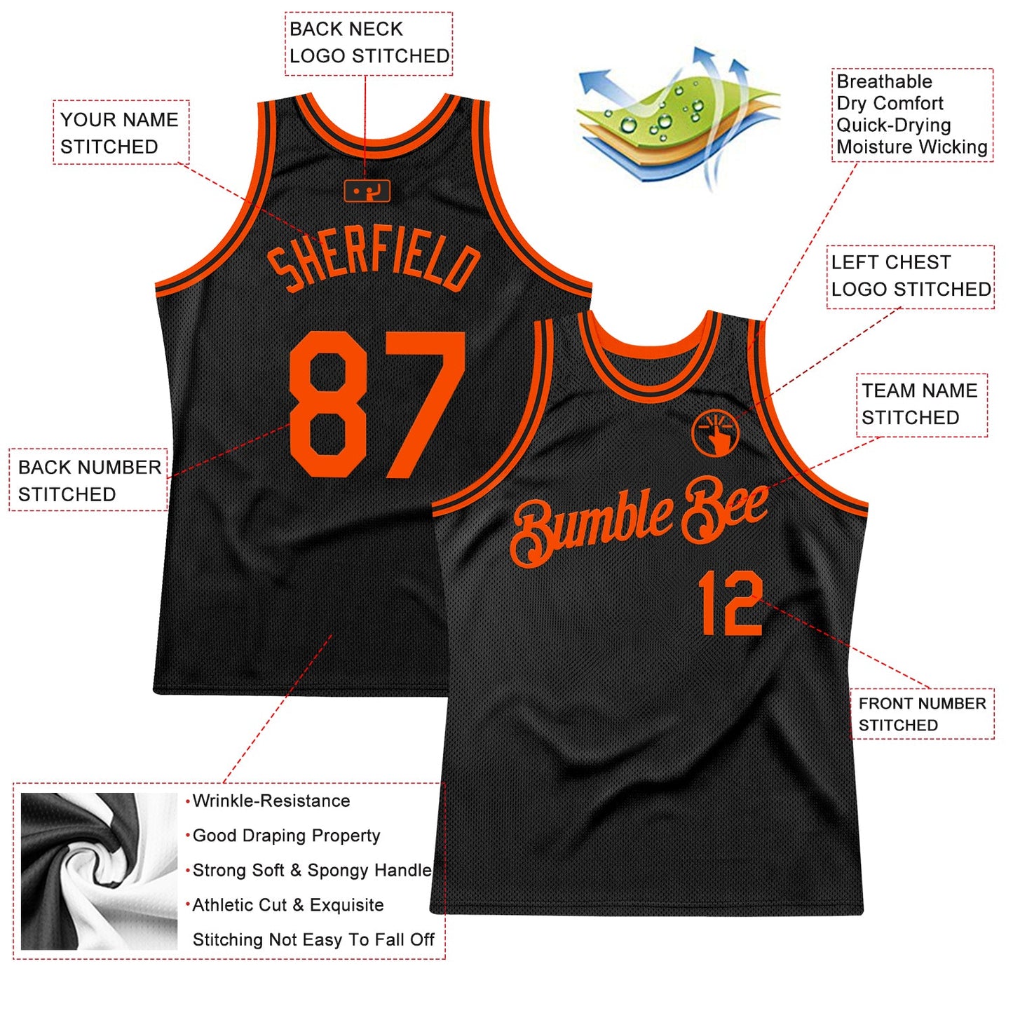 Custom Black Orange Authentic Throwback Basketball Jersey - Sky-Custom