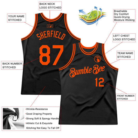 Custom Black Orange Authentic Throwback Basketball Jersey - Sky-Custom