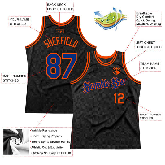 Custom Black Royal-Orange Authentic Throwback Basketball Jersey - Sky-Custom