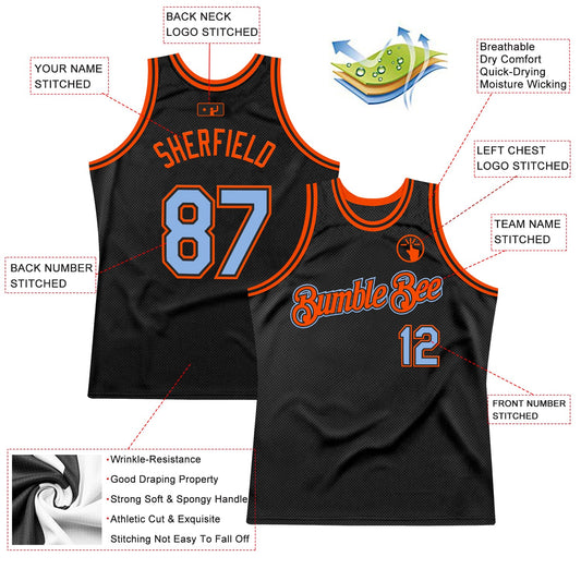 Custom Black Light Blue-Orange Authentic Throwback Basketball Jersey - Sky-Custom