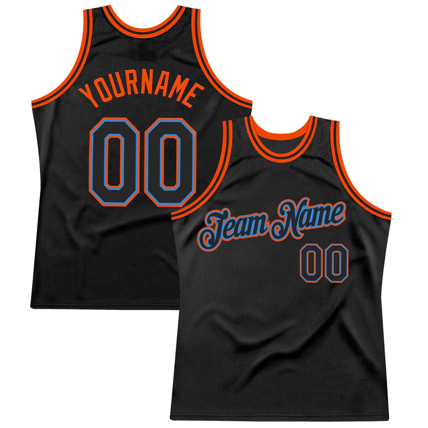 Custom Black Powder Blue-Orange Authentic Throwback Basketball Jersey - Sky-Custom