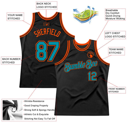 Custom Black Teal-Orange Authentic Throwback Basketball Jersey - Sky-Custom