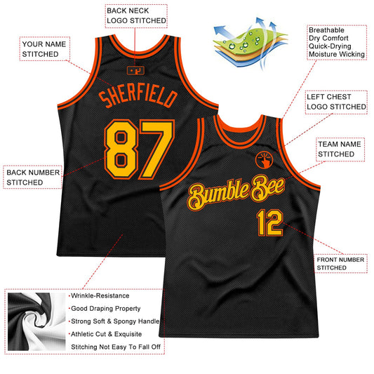 Custom Black Gold-Orange Authentic Throwback Basketball Jersey - Sky-Custom