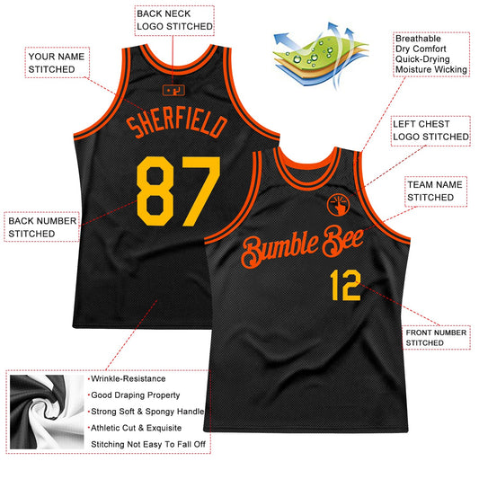 Custom Black Gold-Orange Authentic Throwback Basketball Jersey - Sky-Custom