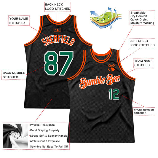 Custom Black Kelly Green-Orange Authentic Throwback Basketball Jersey - Sky-Custom