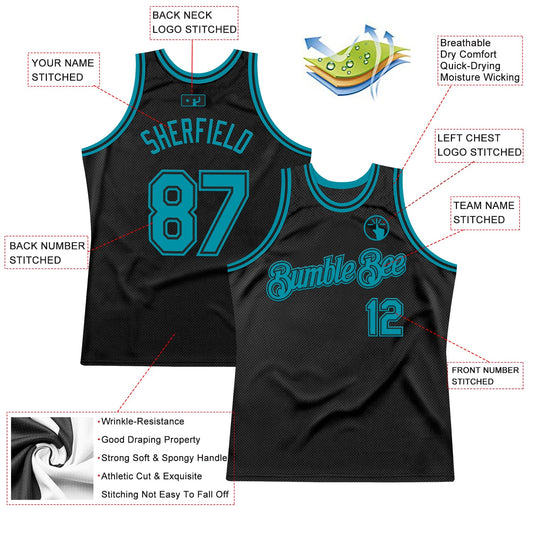 Custom Black Teal Authentic Throwback Basketball Jersey - Sky-Custom