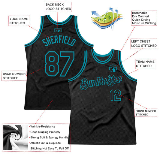 Custom Black Teal Authentic Throwback Basketball Jersey - Sky-Custom