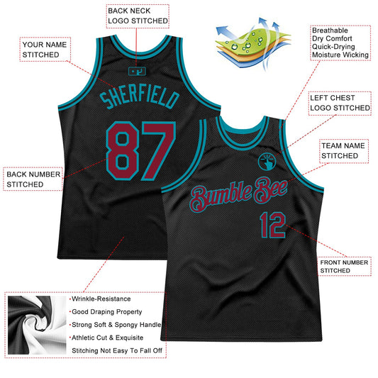 Custom Black Crimson-Teal Authentic Throwback Basketball Jersey - Sky-Custom
