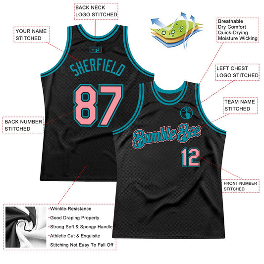 Custom Black Medium Pink-Teal Authentic Throwback Basketball Jersey - Sky-Custom