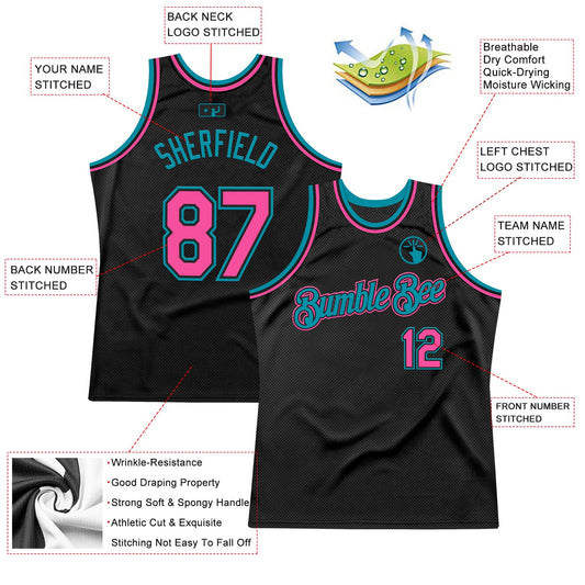 Custom Black Pink-Teal Authentic Throwback Basketball Jersey - Sky-Custom