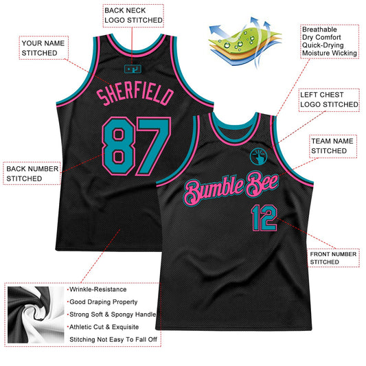 Custom Black Teal-Pink Authentic Throwback Basketball Jersey - Sky-Custom