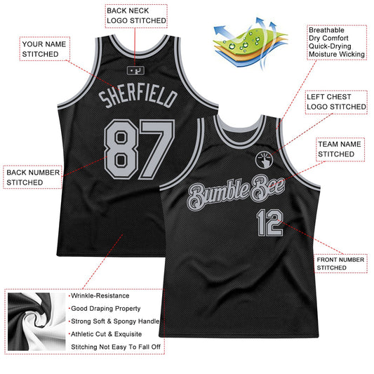 Custom Black Gray Authentic Throwback Basketball Jersey - Sky-Custom